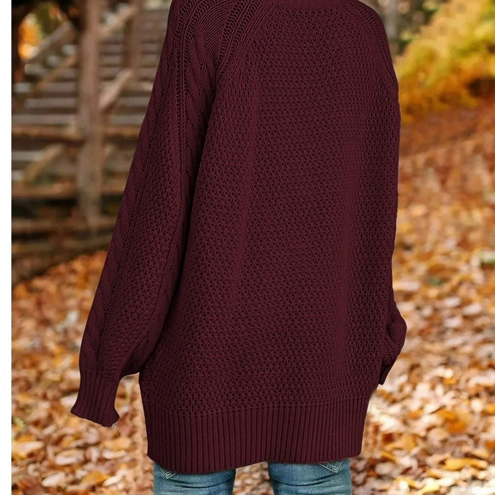Cozy Cable Knit Oversized Sweater Dress - Burgundy - Picture 3 of 6